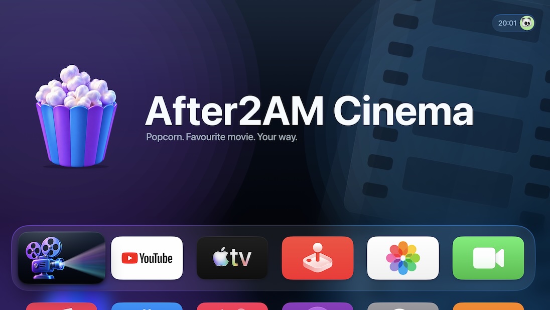 After2AM Cinema featured on the Apple TV home screen with its cinematic top shelf artwork